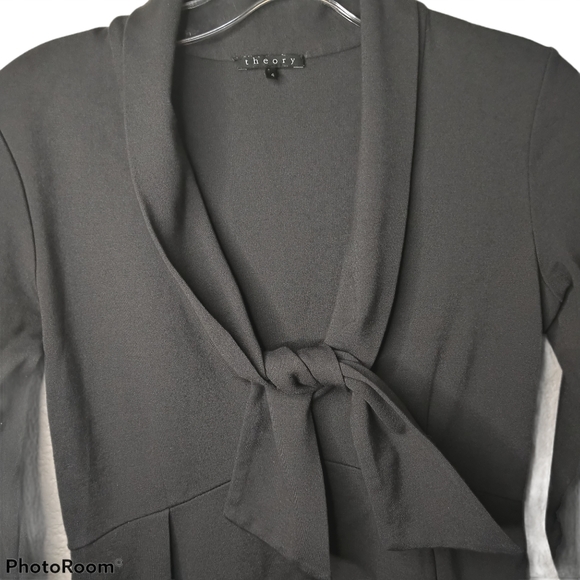 Theory Gray Viscose V Neck Front Tie Pocket Dress - Picture 3 of 13